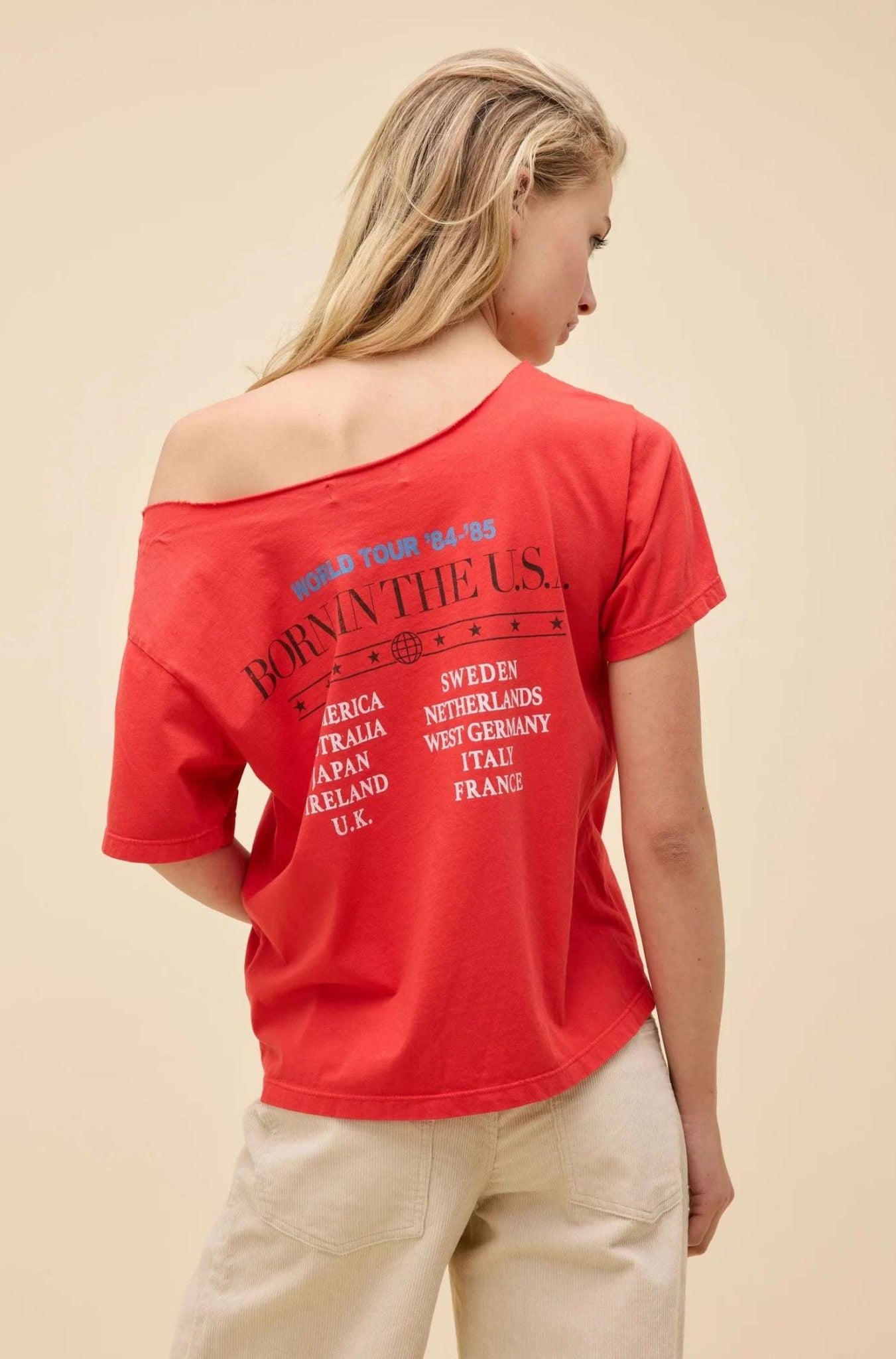 Shop Daydreamer LA Daydreamer LA Bruce Springsteen Americana Off The Shoulder Tee as seen on Taylor Swift T-Shirt for women – premium loungewear and festival fashion at Spoiled Brat