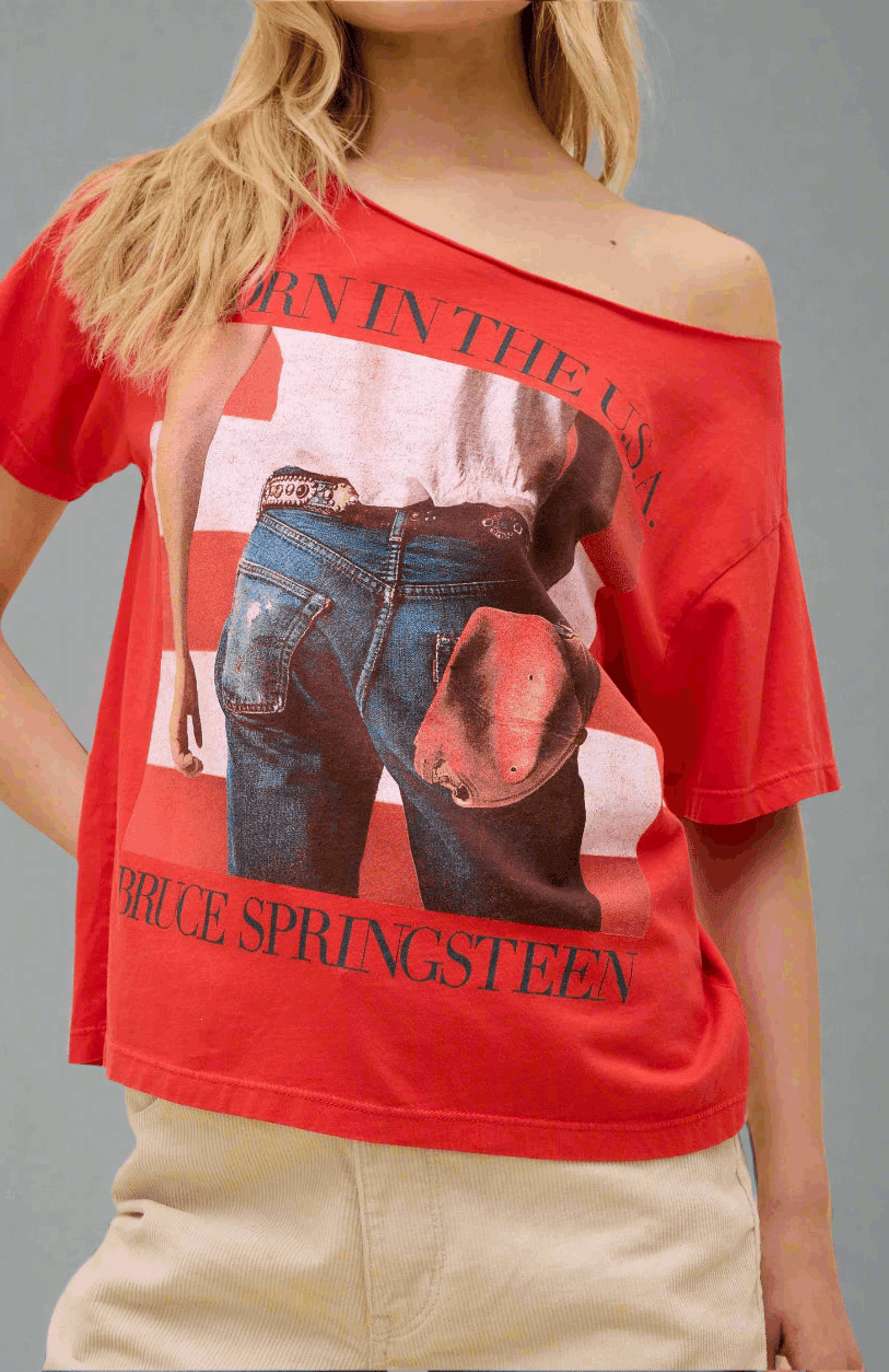Shop Daydreamer LA Daydreamer LA Bruce Springsteen Americana Off The Shoulder Tee as seen on Taylor Swift T-Shirt for women – premium loungewear and festival fashion at Spoiled Brat