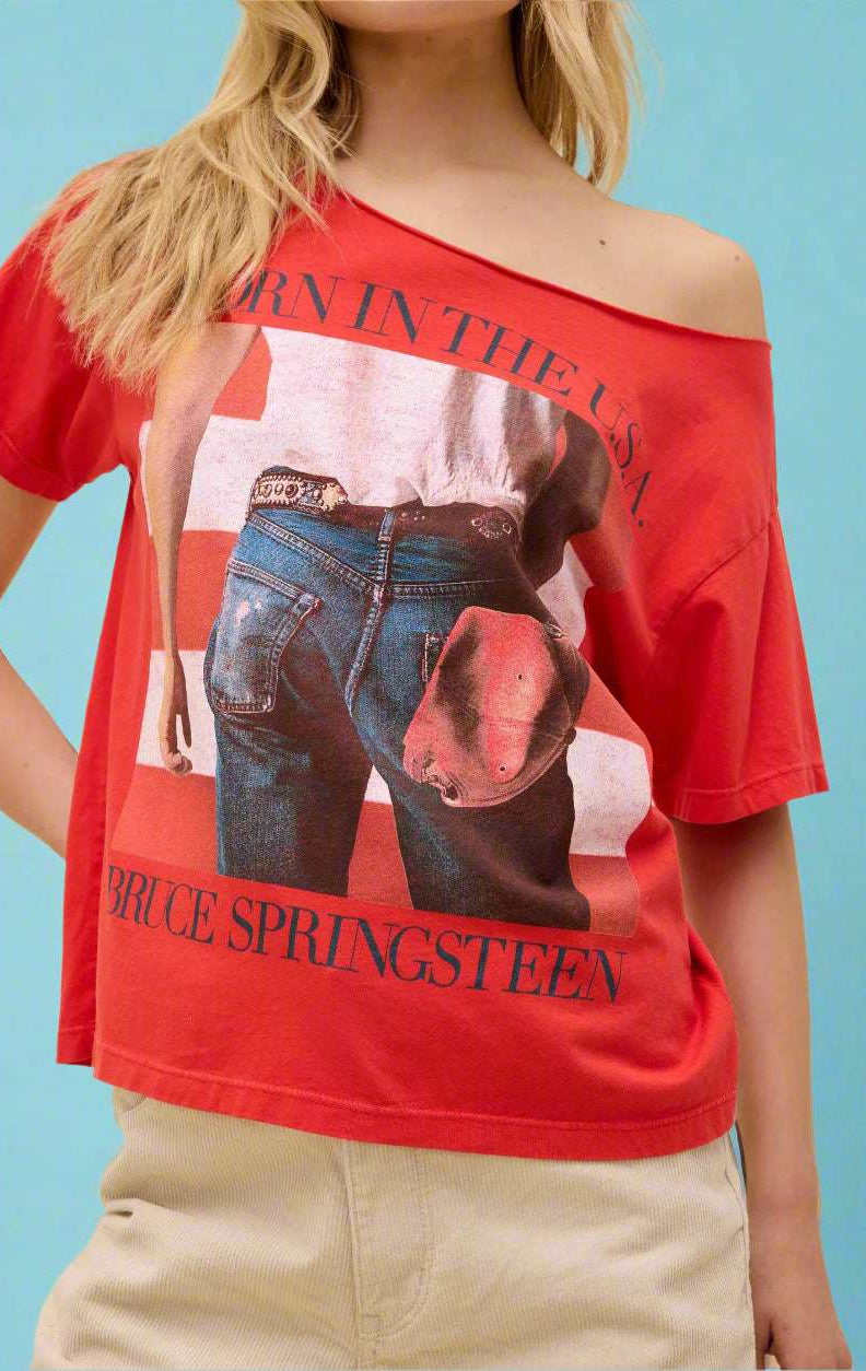 Shop Daydreamer LA Daydreamer LA Bruce Springsteen Americana Off The Shoulder Tee as seen on Taylor Swift T-Shirt for women – premium loungewear and festival fashion at Spoiled Brat
