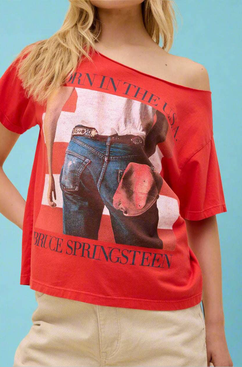 Shop Daydreamer LA Daydreamer LA Bruce Springsteen Americana Off The Shoulder Tee as seen on Taylor Swift T-Shirt for women – premium loungewear and festival fashion at Spoiled Brat