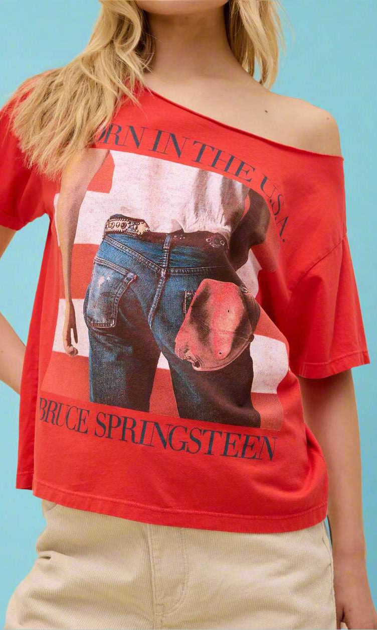 Shop Daydreamer LA Daydreamer LA Bruce Springsteen Americana Off The Shoulder Tee as seen on Taylor Swift T-Shirt for women – premium loungewear and festival fashion at Spoiled Brat