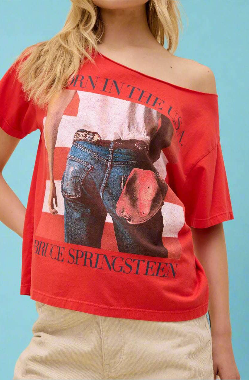 Daydreamer LA Bruce Springsteen Americana Off The Shoulder Tee as seen on Taylor Swift - Spoiled Brat