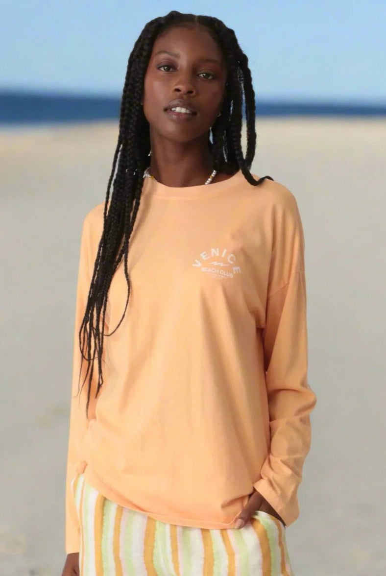 Shop Electric and Rose Electric and Rose Camden Boyfriend Tee - Beach Club Graphic Long Sleeved Top for women – premium loungewear and festival fashion at Spoiled Brat