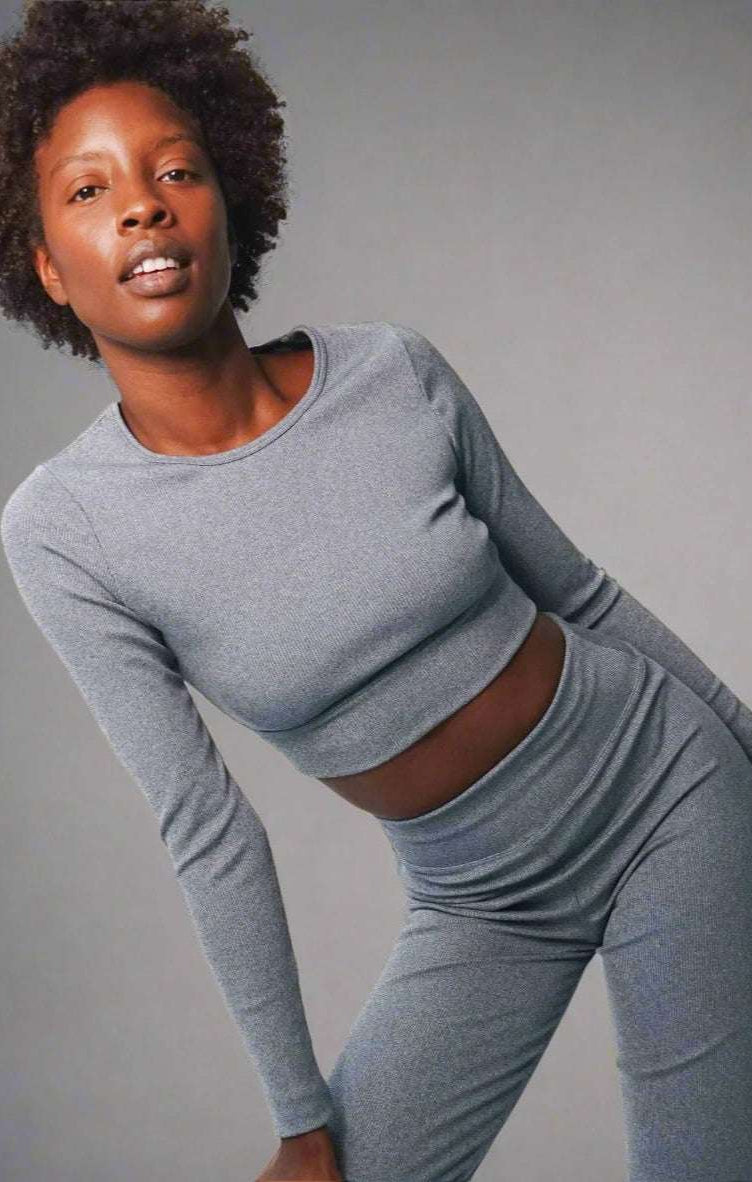 Shop Electric and Rose Electric & Rose Kennedy Rib Crop Top Long Sleeved Top for women – premium loungewear and festival fashion at Spoiled Brat