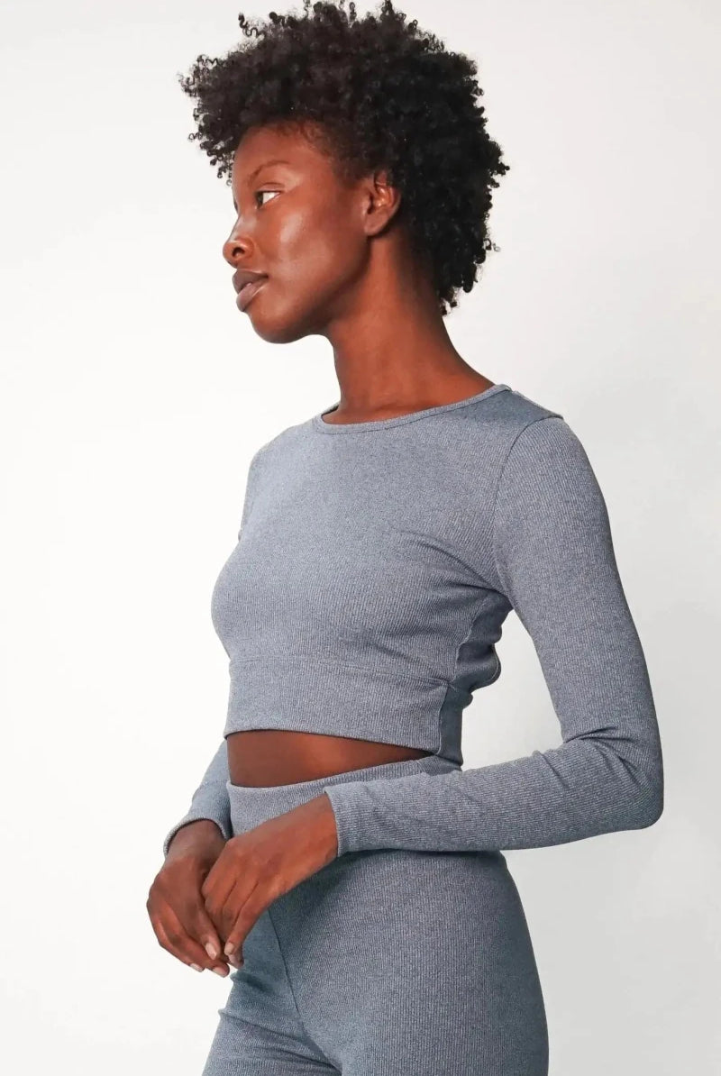 Shop Electric and Rose Electric & Rose Kennedy Rib Crop Top Long Sleeved Top for women – premium loungewear and festival fashion at Spoiled Brat