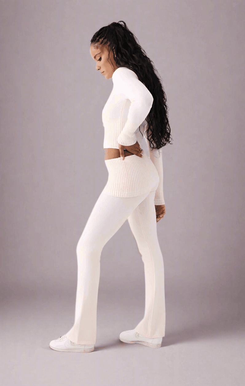 Frankies Bikinis Aimee Cloud Knit Flare Pant in Rosebud Pink - Spoiled Brat