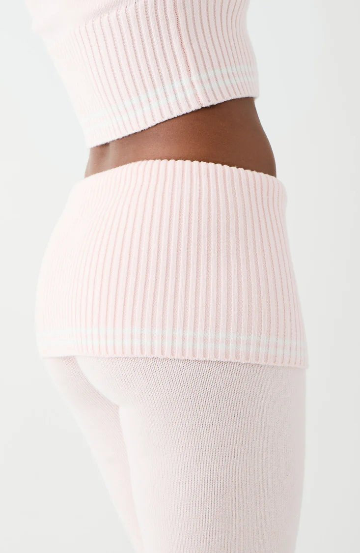 Shop Frankies Bikinis Frankies Bikinis Aimee Cloud Knit Flare Pant in Rosebud Pink Trousers for women – premium loungewear and festival fashion at Spoiled Brat