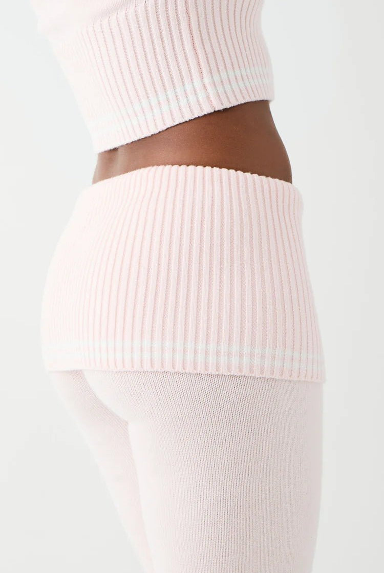 Shop Frankies Bikinis Frankies Bikinis Aimee Cloud Knit Flare Pant in Rosebud Pink Trousers for women – premium loungewear and festival fashion at Spoiled Brat