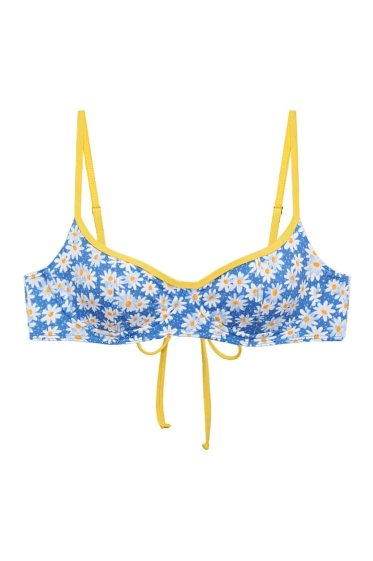 Frankies Bikinis Cola Underwire Balconette Bikini Top in Blue Daisy - Spoiled Brat