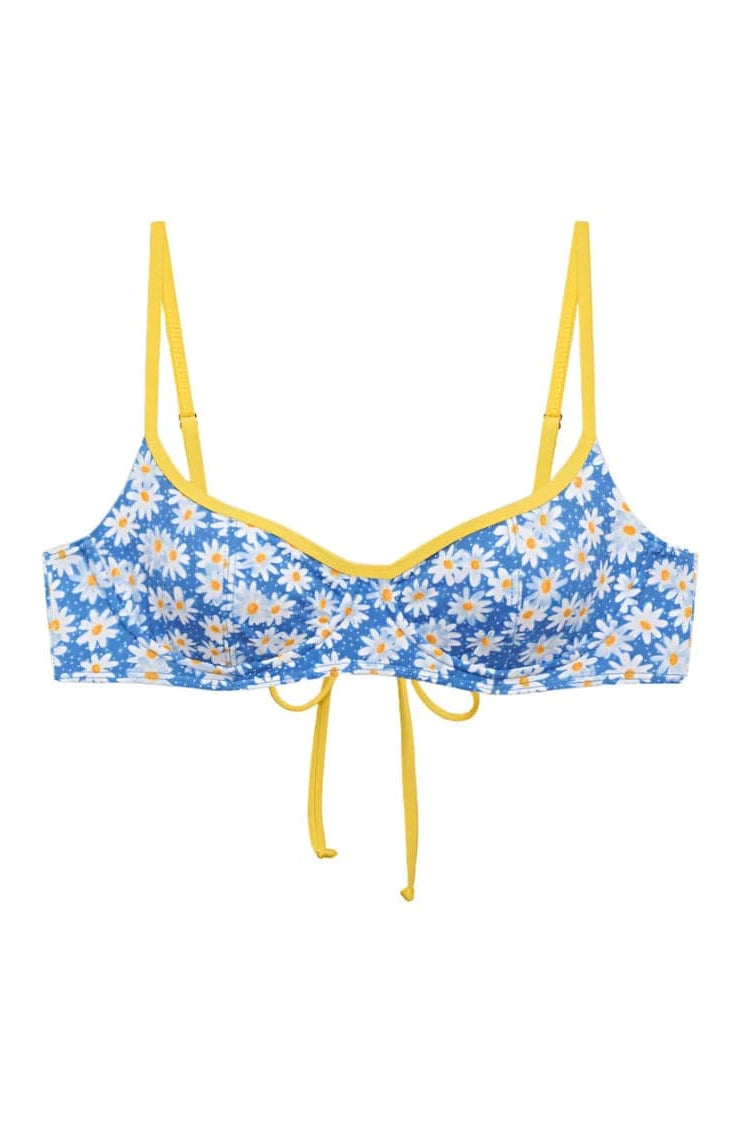 Shop Frankies Bikinis Frankies Bikinis Cola Underwire Balconette Bikini Top in Blue Daisy Bikini Top for women – premium loungewear and festival fashion at Spoiled Brat