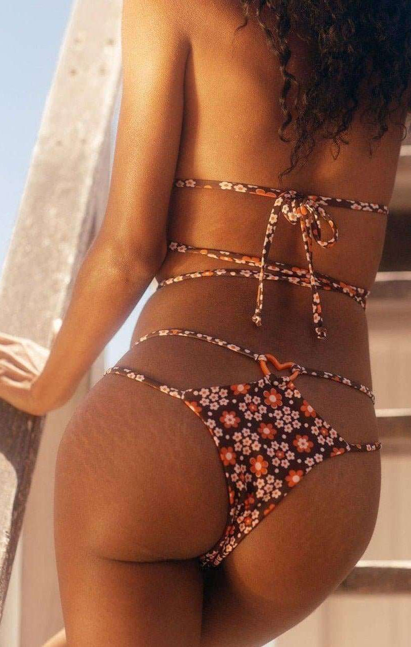 Frankies Bikinis Kailyn Floral String Bikini Bottom in Brown Buttercup Bikini Bottoms by Frankies Bikinis as seen on celebrities