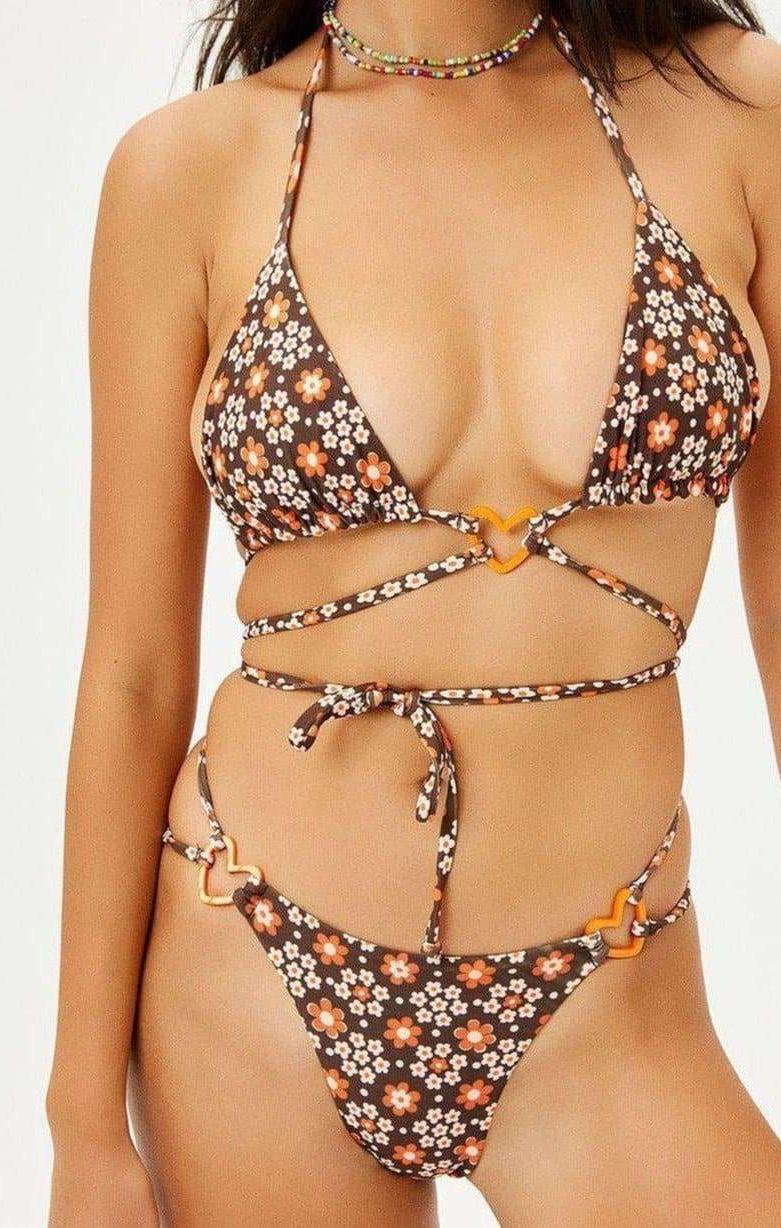 Frankies Bikinis Kailyn Floral String Bikini Bottom in Brown Buttercup Bikini Bottoms by Frankies Bikinis as seen on celebrities