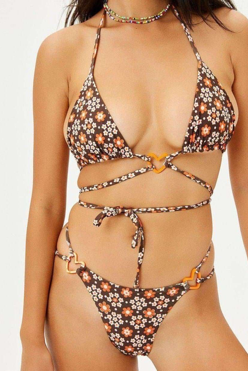 Frankies Bikinis Kailyn Floral String Bikini Bottom in Brown Buttercup Bikini Bottoms by Frankies Bikinis as seen on celebrities