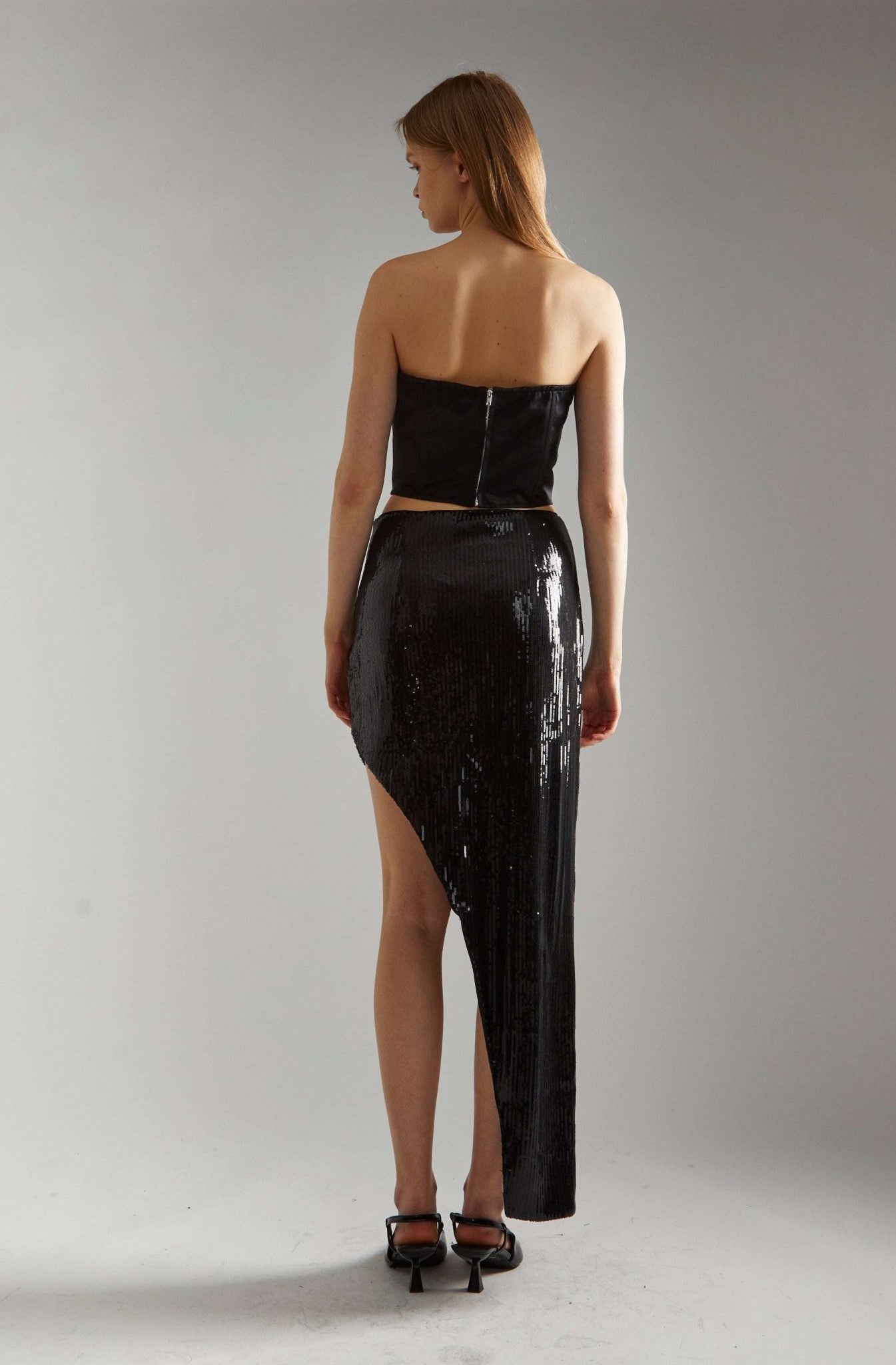 Glamorous Black - Satin Rhinestone - Flower Strapless Top - Spoiled Brat