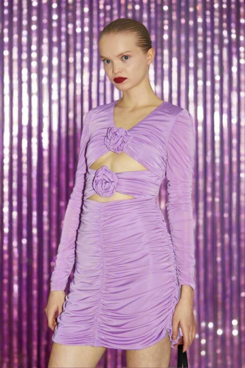 Shop Glamorous Glamorous Lilac - Orchid Rose - Applique Ruched Mini - Dress Evening Dress for women – premium loungewear and festival fashion at Spoiled Brat