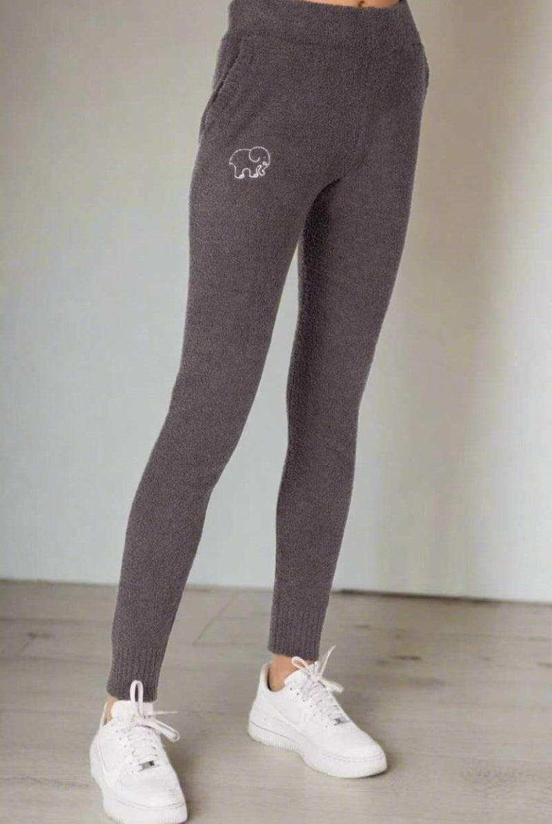 Shop Ivory Ella Ivory Ella Smiley Dark Heather Grey Knit Joggers Trousers for women – premium loungewear and festival fashion at Spoiled Brat