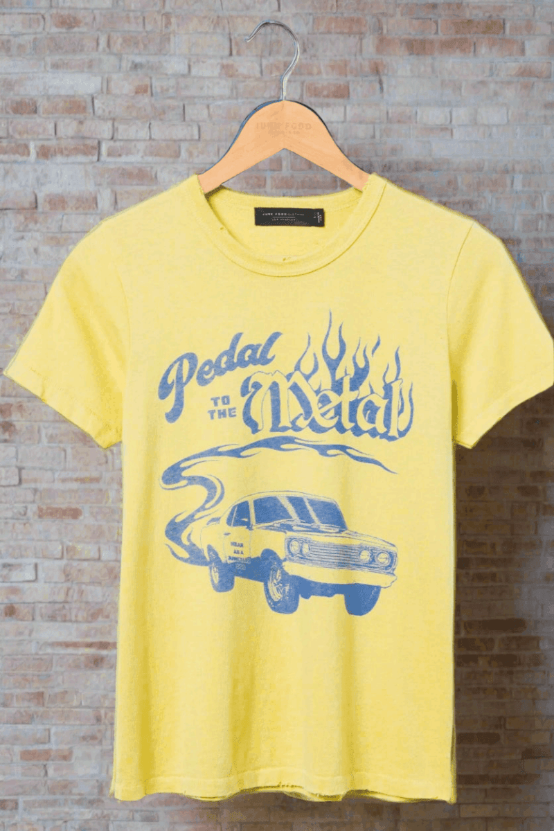 Shop Junk Food Junk Food Pedal to the Metal Tee T-Shirt for women – premium loungewear and festival fashion at Spoiled Brat
