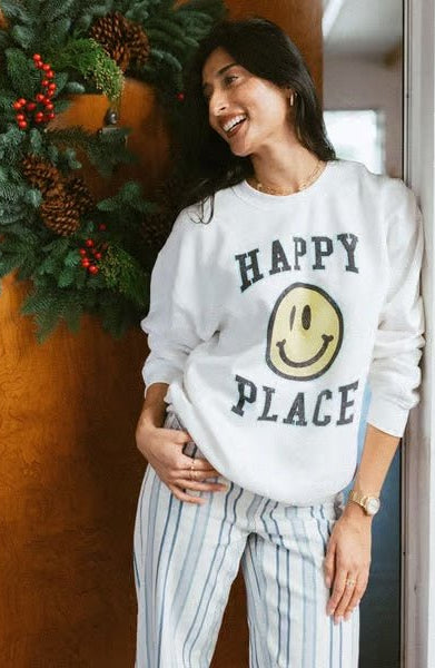 Shop Junk Food Junk Food Womens Happy Place Flea Market Fleece Sweater T-Shirt for women – premium loungewear and festival fashion at Spoiled Brat