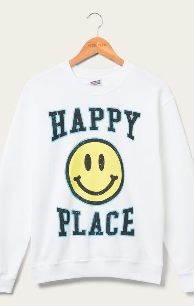 Shop Junk Food Junk Food Womens Happy Place Flea Market Fleece Sweater T-Shirt for women – premium loungewear and festival fashion at Spoiled Brat