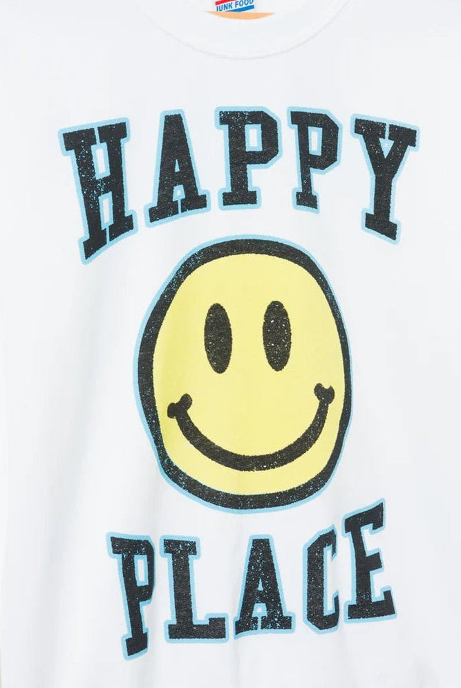 Shop Junk Food Junk Food Womens Happy Place Flea Market Fleece Sweater T-Shirt for women – premium loungewear and festival fashion at Spoiled Brat