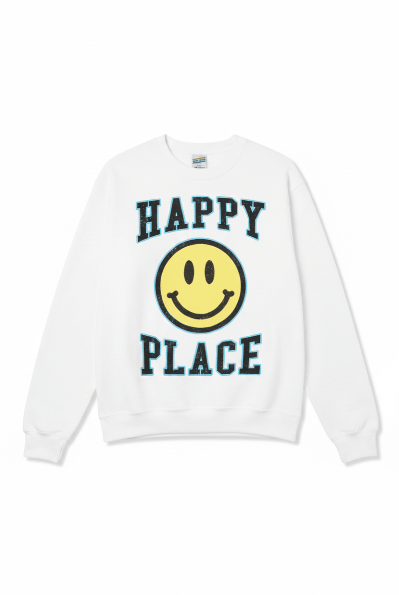 Shop Junk Food Junk Food Womens Happy Place Flea Market Fleece Sweater T-Shirt for women – premium loungewear and festival fashion at Spoiled Brat