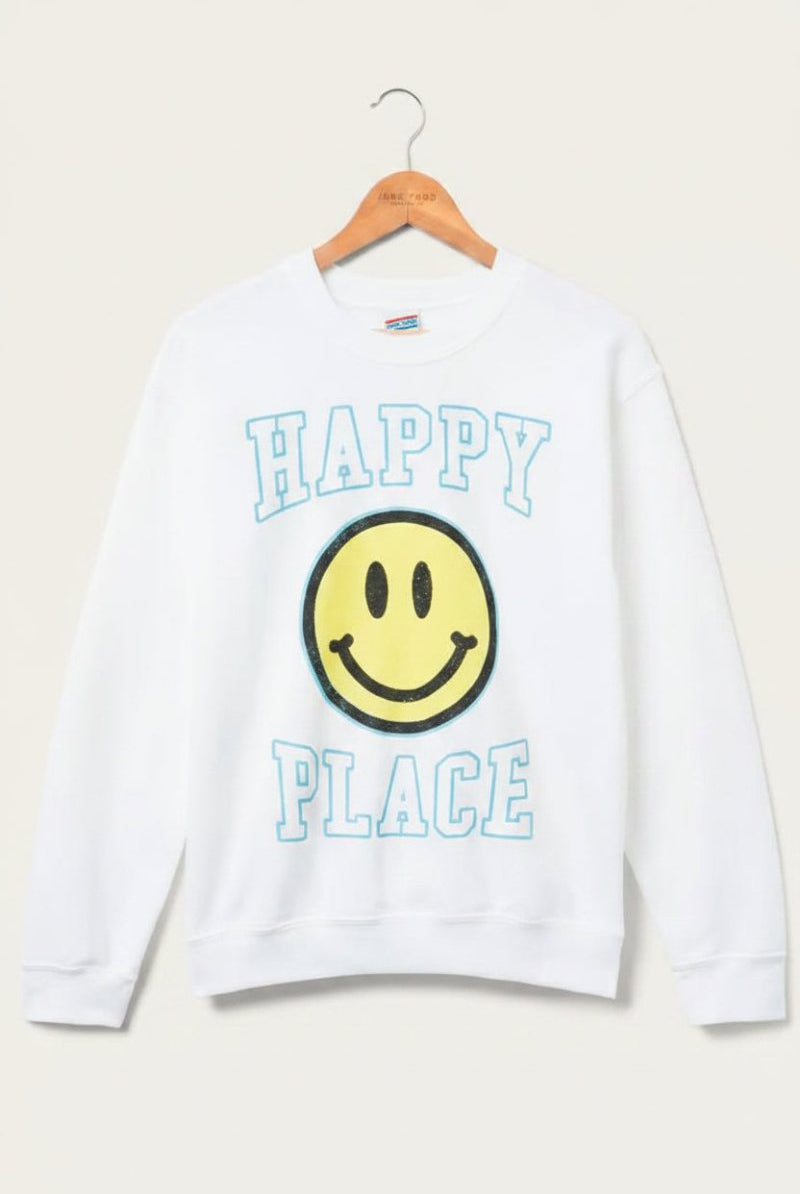 Shop Junk Food Junk Food Womens Happy Place Flea Market Fleece Sweater T-Shirt for women – premium loungewear and festival fashion at Spoiled Brat