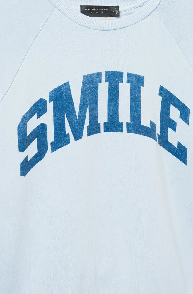 Shop Junk Food Junk Food Womens Smile Vintage Raglan Pullover T-Shirt for women – premium loungewear and festival fashion at Spoiled Brat