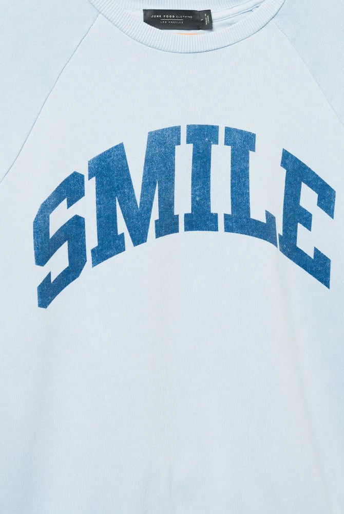 Shop Junk Food Junk Food Womens Smile Vintage Raglan Pullover T-Shirt for women – premium loungewear and festival fashion at Spoiled Brat