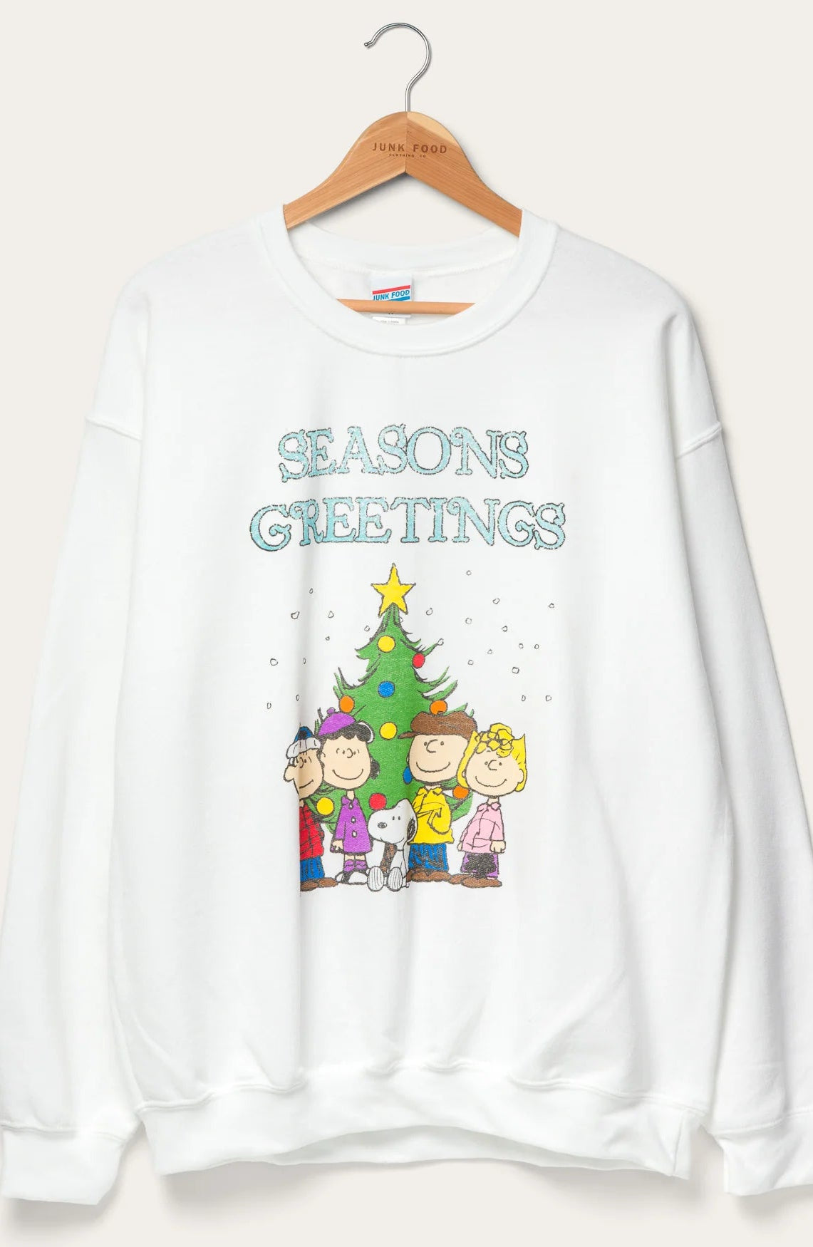 JUNKFOOD Peanuts Seasons Greetings Christmas Jumper by Junk Food – Jumper – S | Spoiled Brat UK