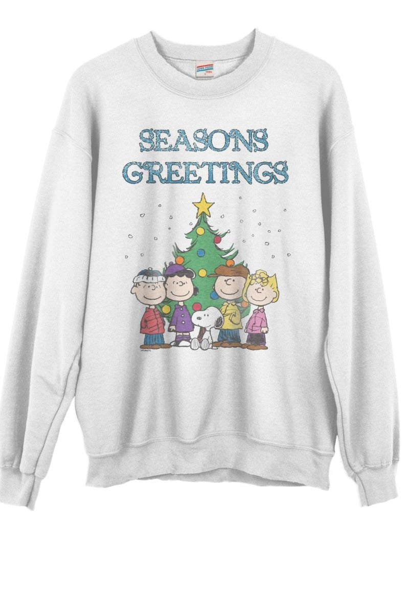 Shop Junk Food JUNKFOOD Peanuts Seasons Greetings Christmas Jumper Jumper for women – premium loungewear and festival fashion at Spoiled Brat