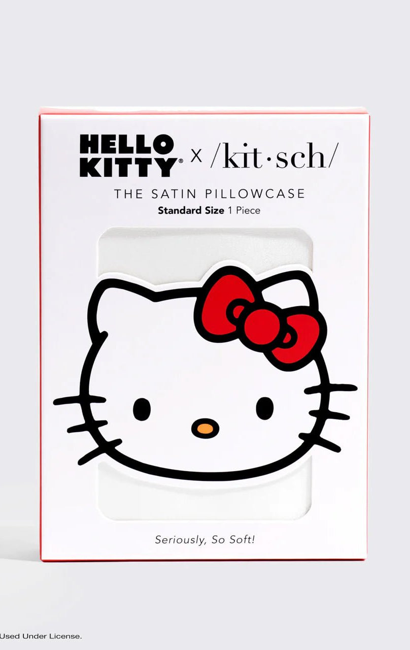 Shop Kitsch Hello Kitty x Kitsch Satin Pillowcase - Solid Ivory Hello Kitty Bow Pillow for women – premium loungewear and festival fashion at Spoiled Brat