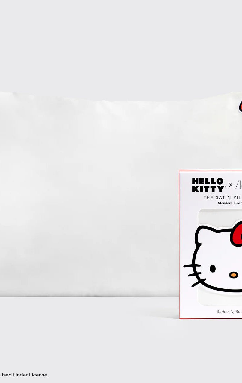 Shop Kitsch Hello Kitty x Kitsch Satin Pillowcase - Solid Ivory Hello Kitty Bow Pillow for women – premium loungewear and festival fashion at Spoiled Brat