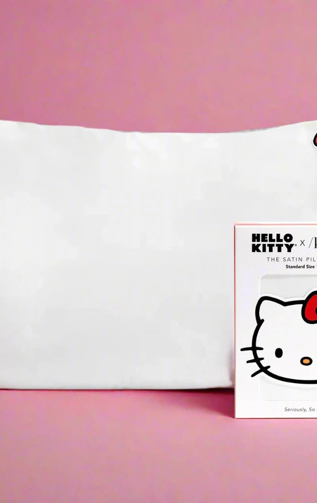 Shop Kitsch Hello Kitty x Kitsch Satin Pillowcase - Solid Ivory Hello Kitty Bow Pillow for women – premium loungewear and festival fashion at Spoiled Brat