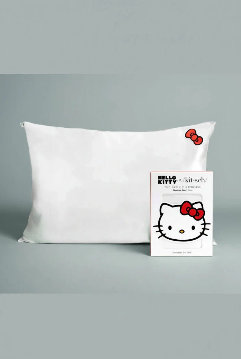 Shop Kitsch Hello Kitty x Kitsch Satin Pillowcase - Solid Ivory Hello Kitty Bow Pillow for women – premium loungewear and festival fashion at Spoiled Brat