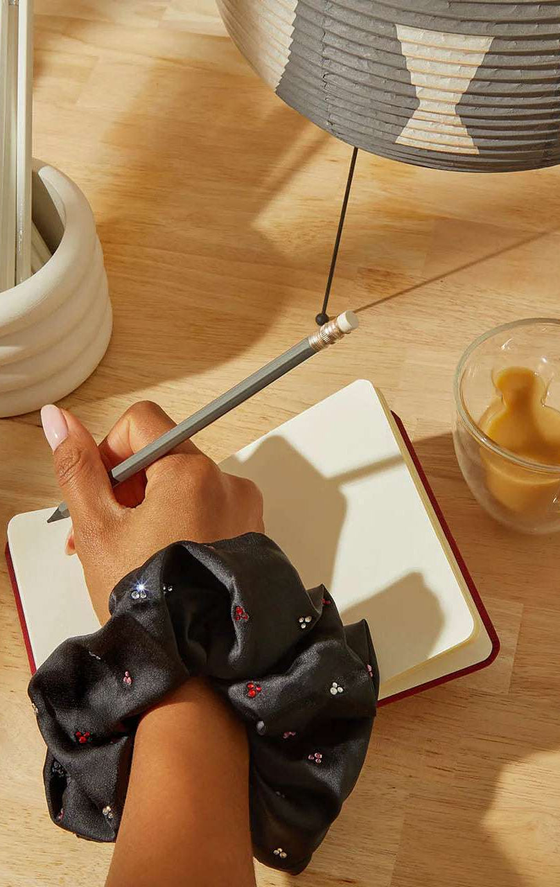 Shop Kitsch Kitsch & Mickey and Minnie Recycled Black Fabric Rhinestone Scrunchie Hair Band for women – premium loungewear and festival fashion at Spoiled Brat