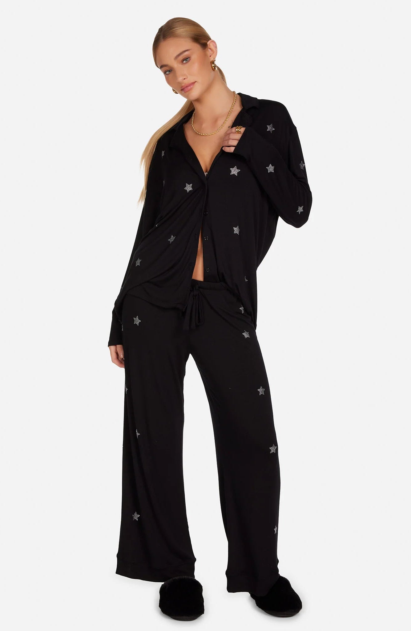 Shop Lauren Moshi Lauren Moshi Alison Crystal Mini Stars Pyjama Set Pyjamas for women – premium loungewear and festival fashion at Spoiled Brat