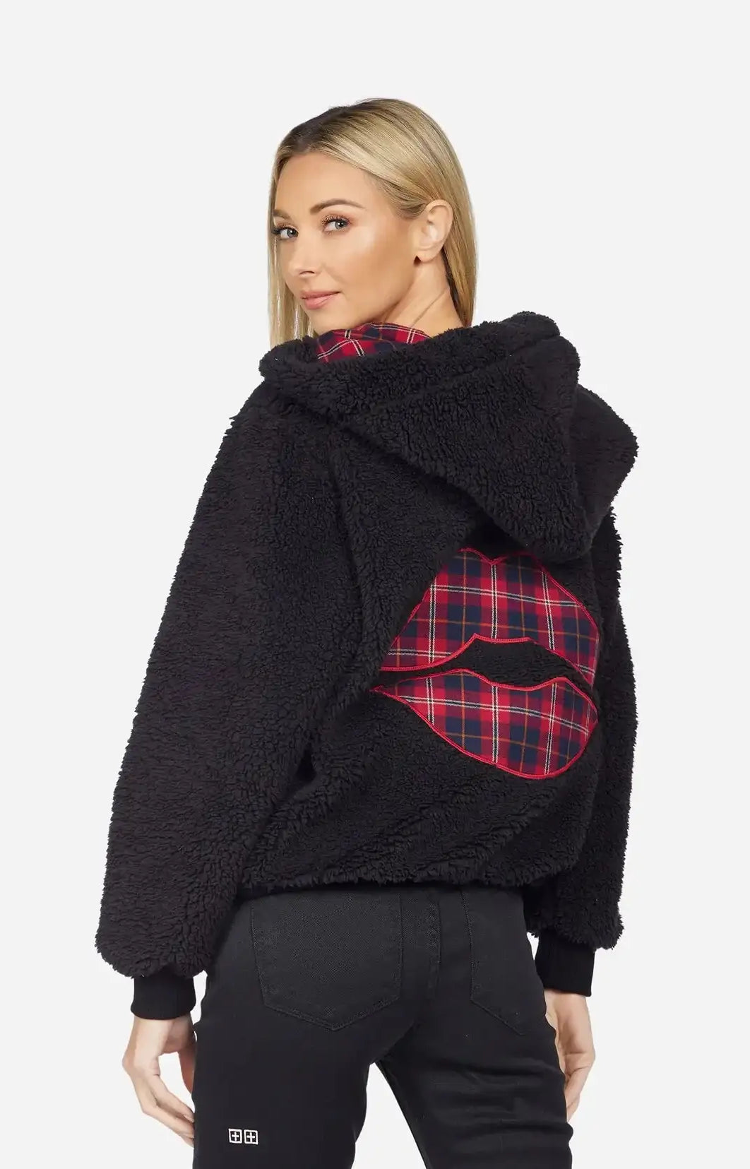 Lauren Moshi Deandra Plaid Lip Sherpa Fleece Jacket Jacket by Lauren Moshi as seen on celebrities