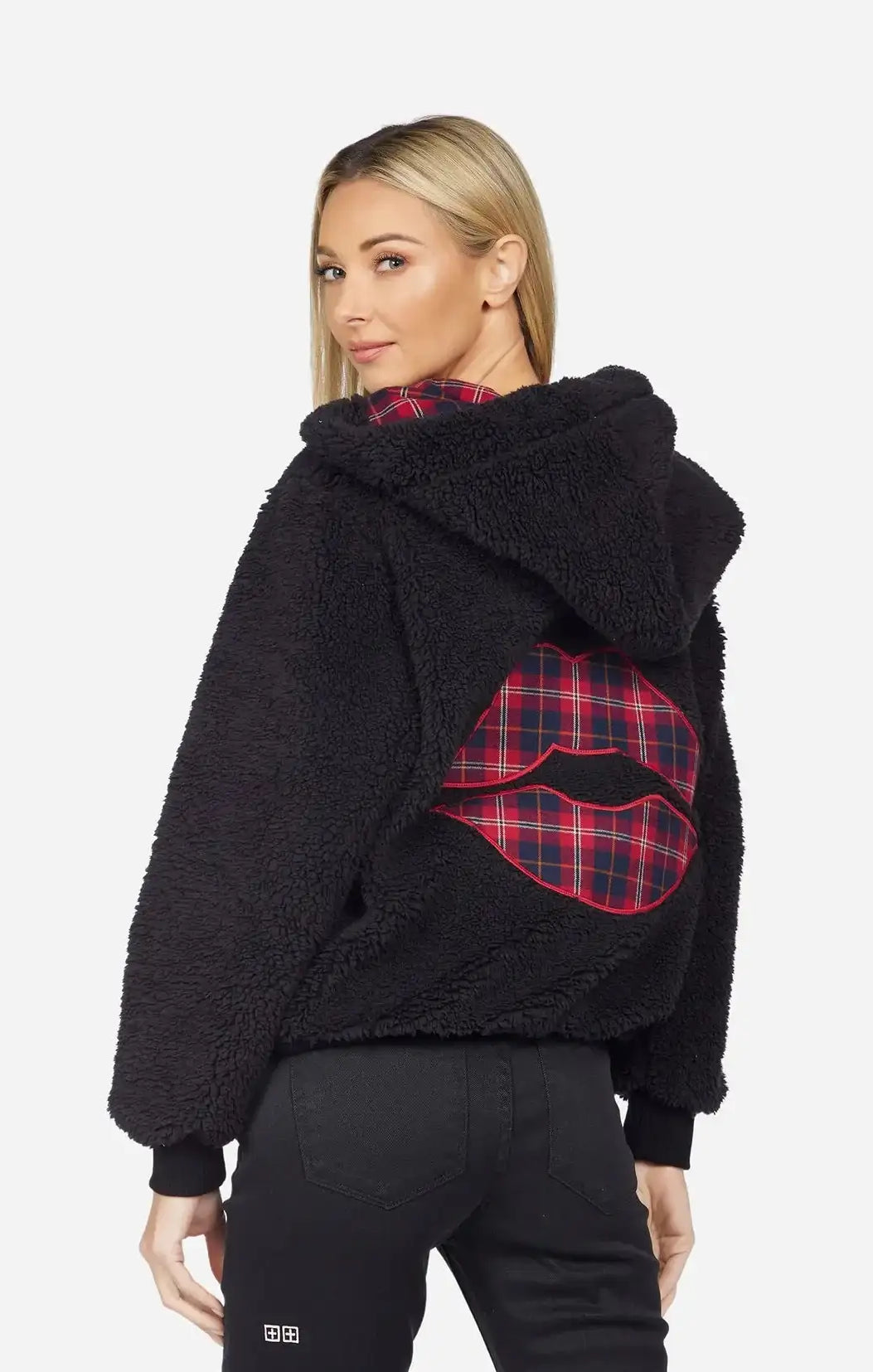 Lauren Moshi Deandra Plaid Lip Sherpa Fleece Jacket Jacket by Lauren Moshi as seen on celebrities