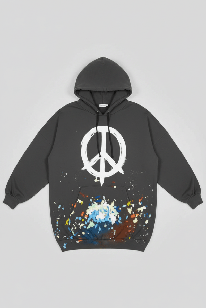 Shop Lauren Moshi Lauren Moshi Desiree Brush Peace Hoodie Dress Hooded Sweatshirt for women – premium loungewear and festival fashion at Spoiled Brat