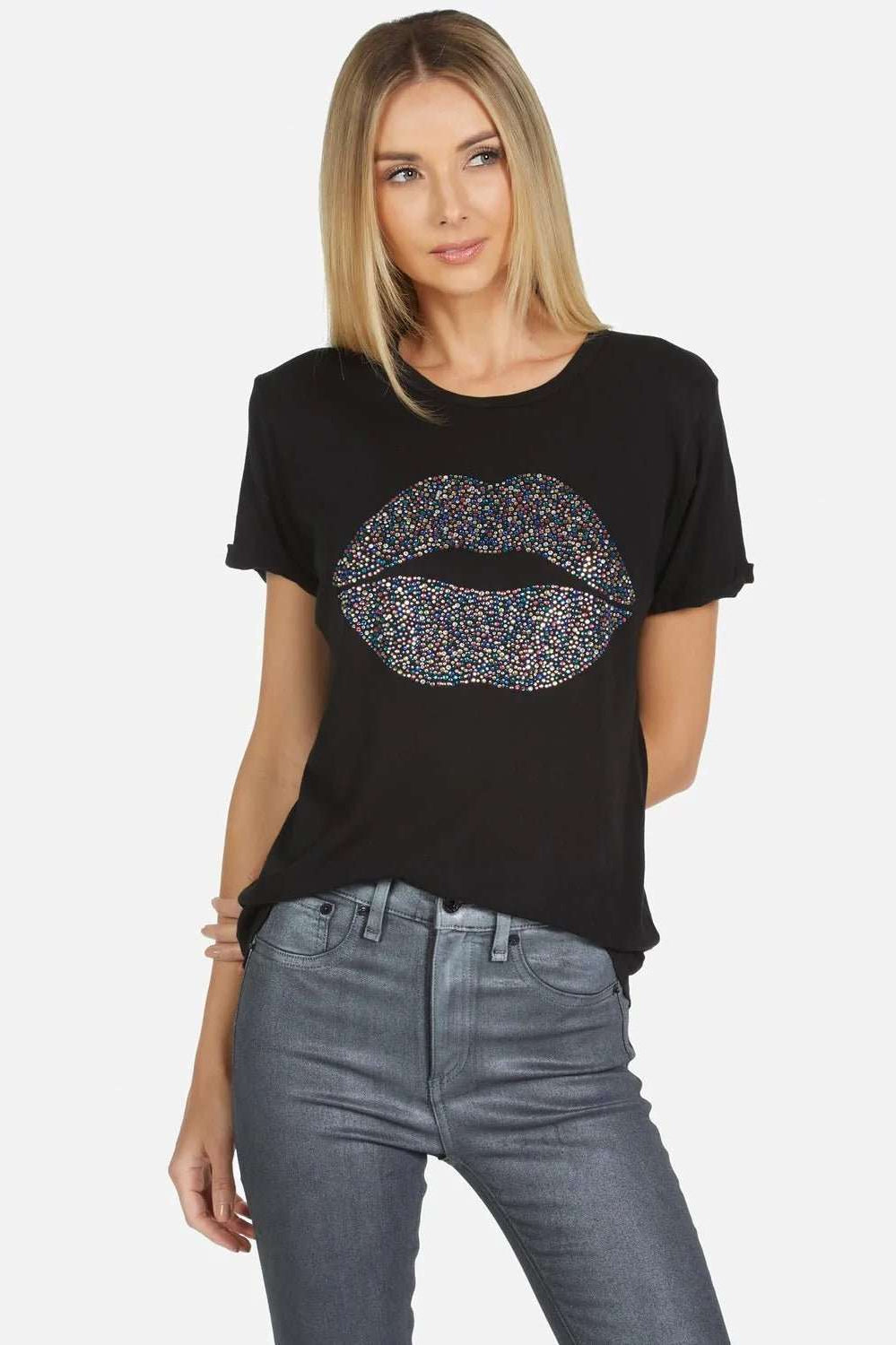 Lauren Moshi Edda Crystal Sprinkle Lip T-Shirt T-Shirt by Lauren Moshi as seen on celebrities