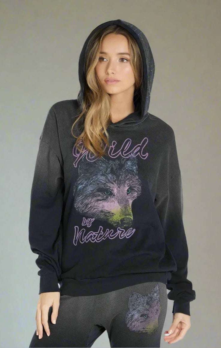Shop Lauren Moshi Lauren Moshi Harmony Wild Wolf Hooded Sweatshirt Sweater for women – premium loungewear and festival fashion at Spoiled Brat