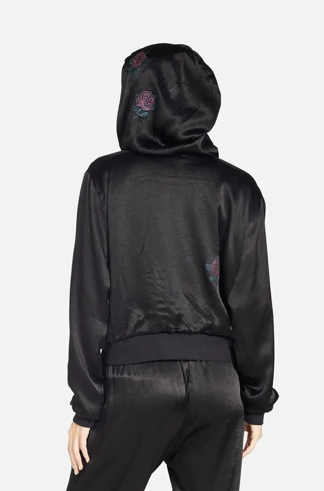 Lauren Moshi Kathleen Crystal Roses Satin Bomber Jacket Jacket by Lauren Moshi as seen on celebrities