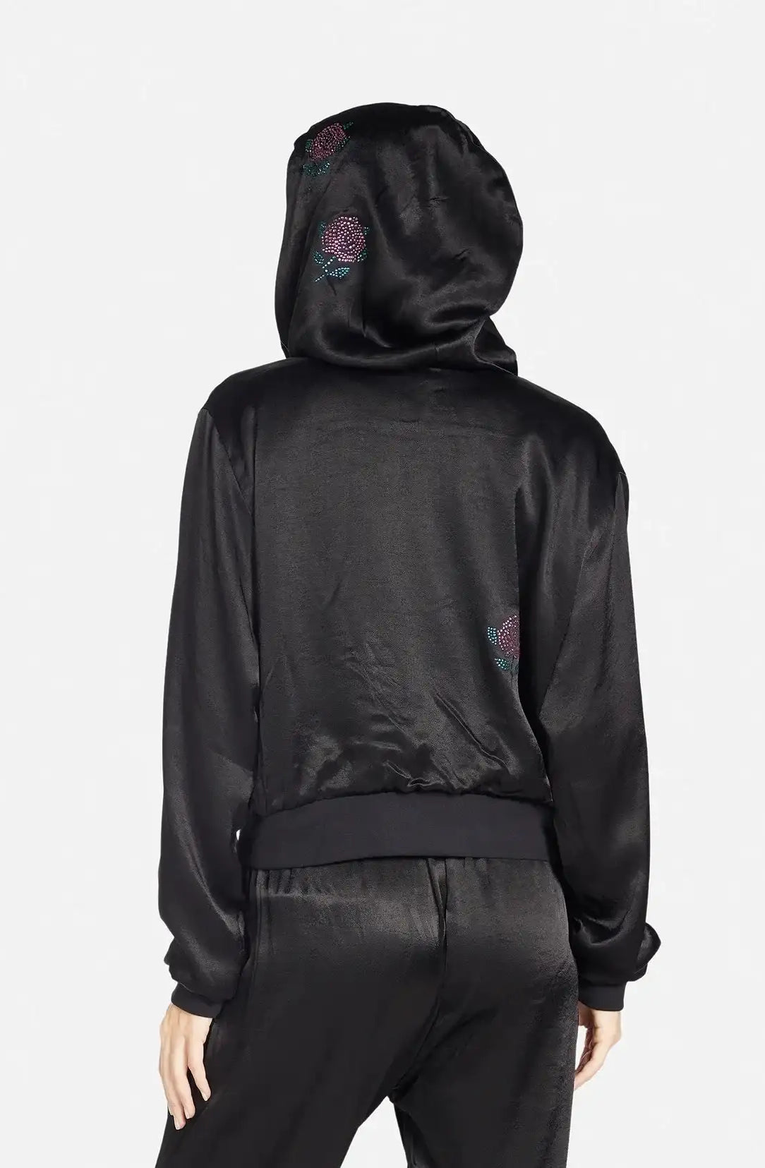 Lauren Moshi Kathleen Crystal Roses Satin Bomber Jacket Jacket by Lauren Moshi as seen on celebrities