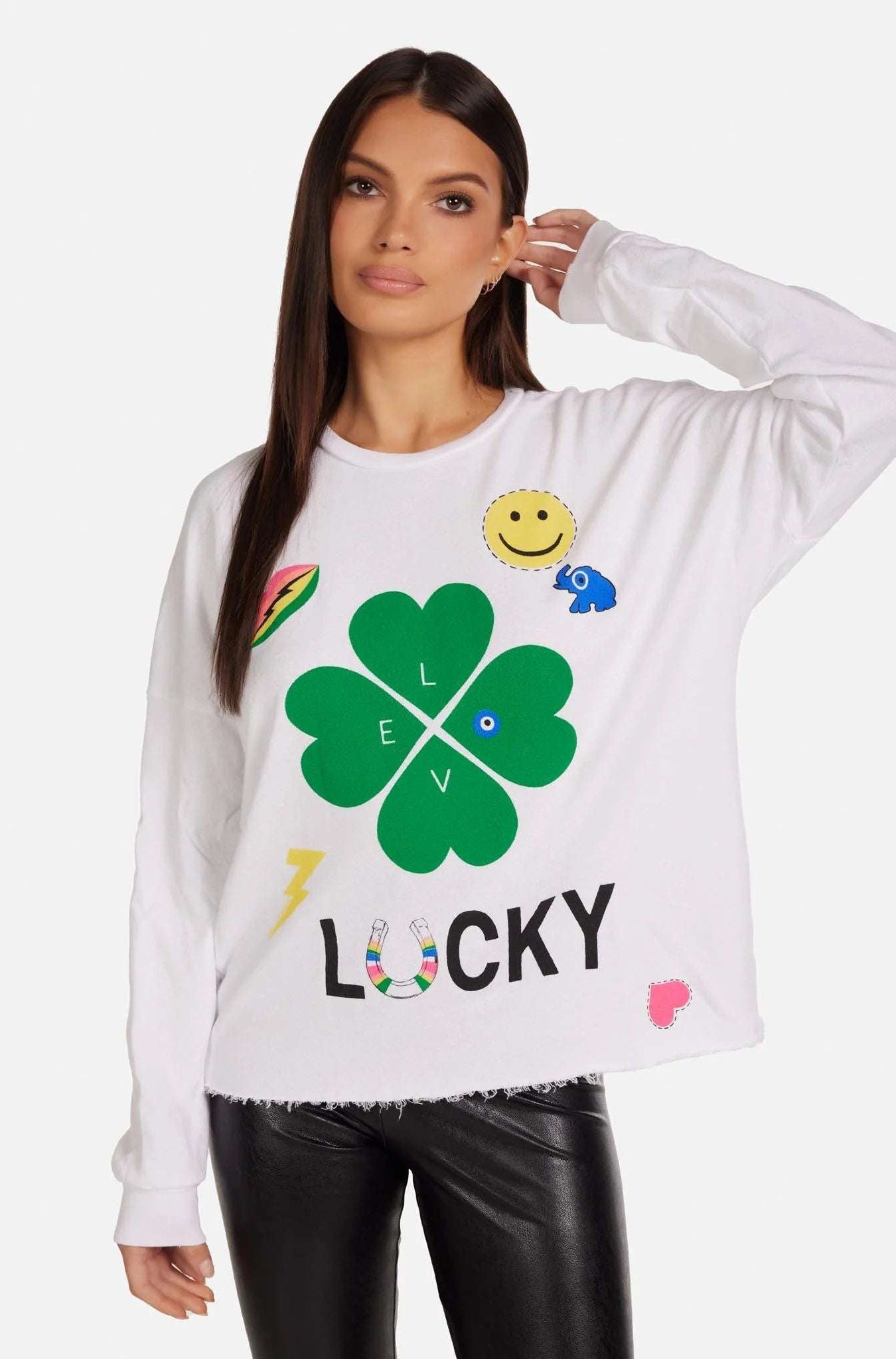 Shop Lauren Moshi Lauren Moshi Lee Lucky Clover Sweater Sweater for women – premium loungewear and festival fashion at Spoiled Brat