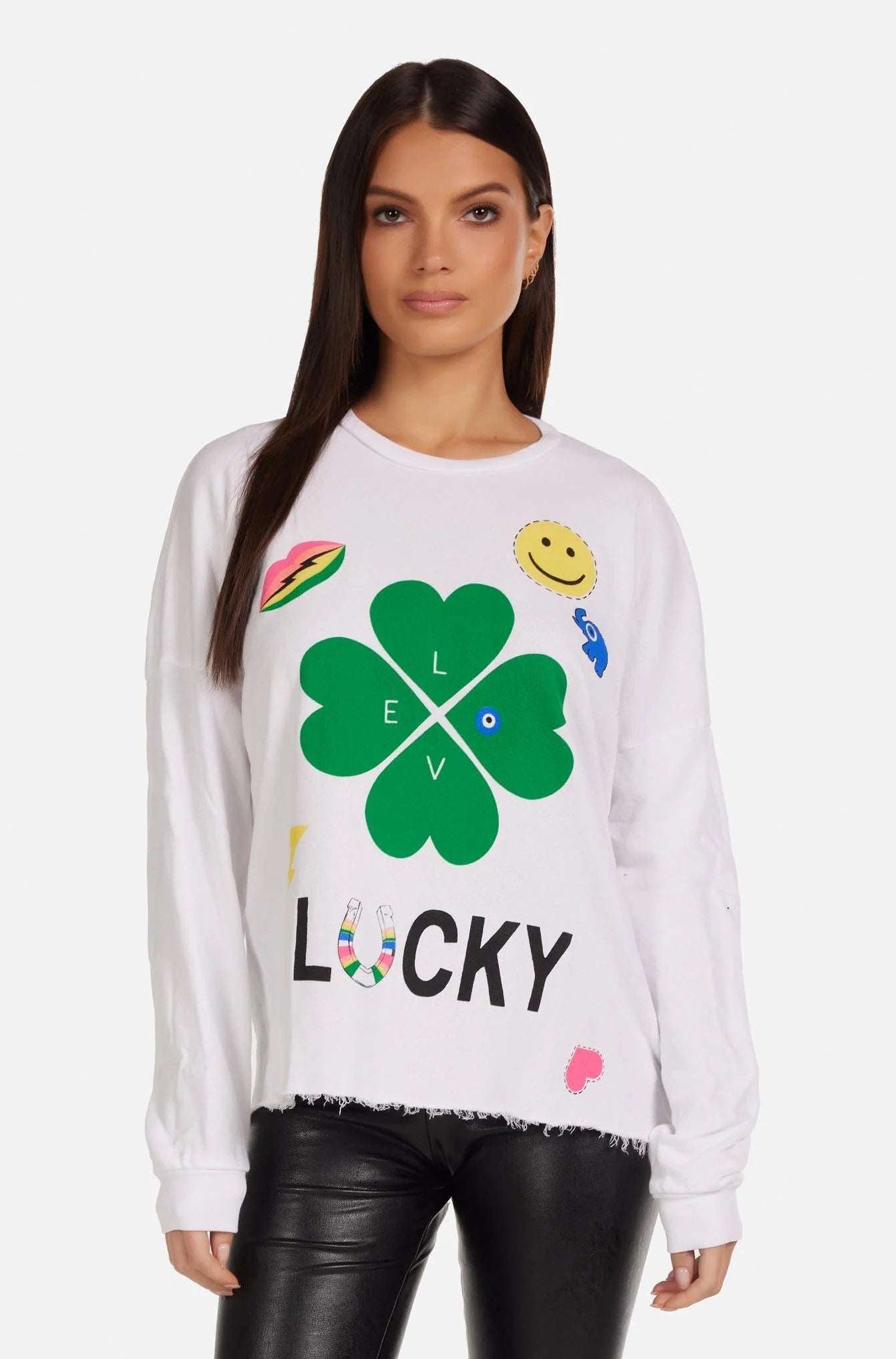 Shop Lauren Moshi Lauren Moshi Lee Lucky Clover Sweater Sweater for women – premium loungewear and festival fashion at Spoiled Brat