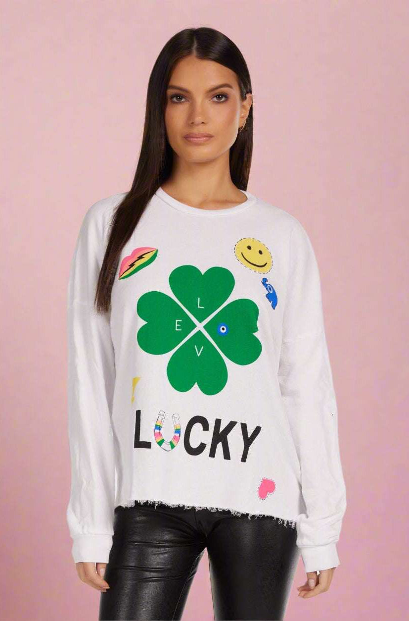 Shop Lauren Moshi Lauren Moshi Lee Lucky Clover Sweater Sweater for women – premium loungewear and festival fashion at Spoiled Brat