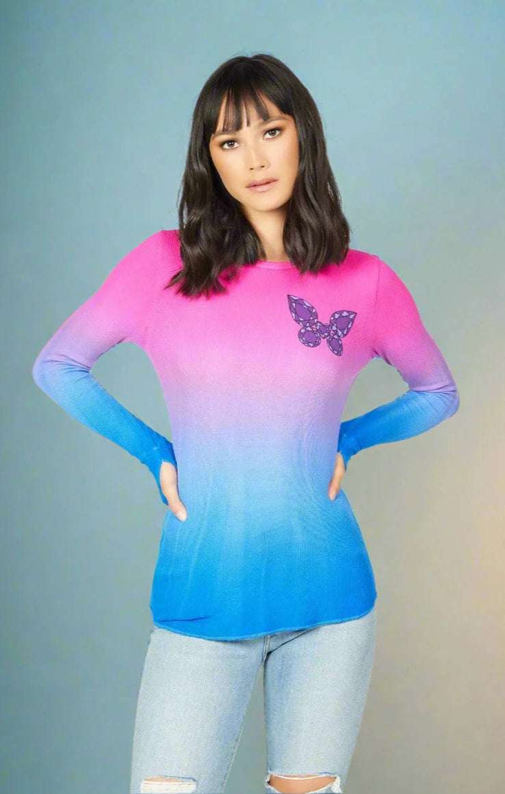 Lauren Moshi McKinley Diamond Butterfly Thermal Top Long Sleeved Top by Lauren Moshi as seen on celebrities