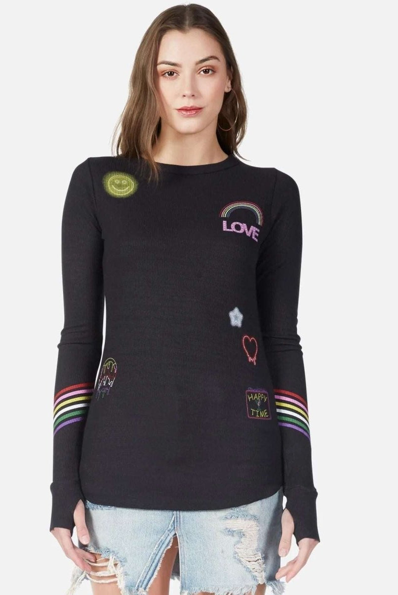 Shop Lauren Moshi Lauren Moshi Mckinley Neon Signs Thermal Top Long Sleeved Top for women – premium loungewear and festival fashion at Spoiled Brat