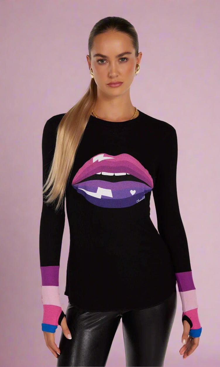 Shop Lauren Moshi Lauren Moshi Shyla Pink Ombre Lip Top Long Sleeved Top for women – premium loungewear and festival fashion at Spoiled Brat