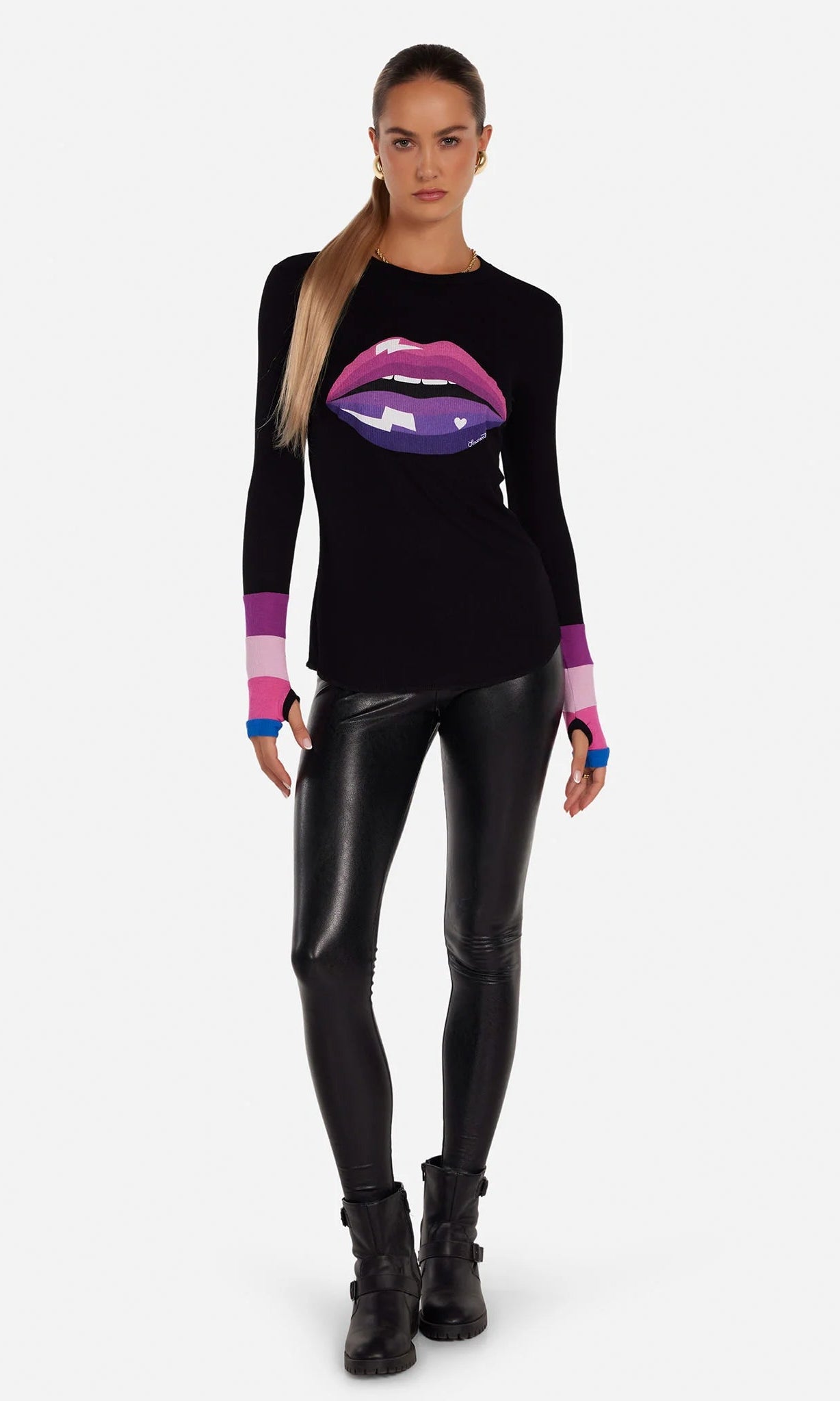 Shop Lauren Moshi Lauren Moshi Shyla Pink Ombre Lip Top Long Sleeved Top for women – premium loungewear and festival fashion at Spoiled Brat